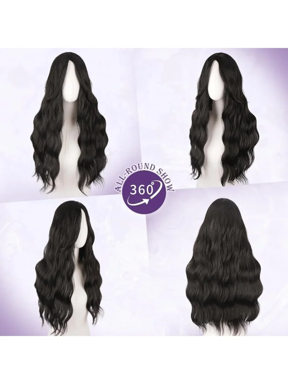Women's Dark Brown 26 Inch Heat Resistant Curtain Bangs Long Wavy Wigs